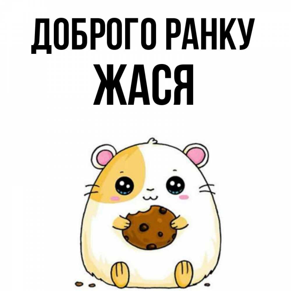 Открытка на каждый день з підписом, Жася Доброго ранку есть печеньку. Утречко Прикольна листівка з побажанням онлайн скачати безкоштовно 