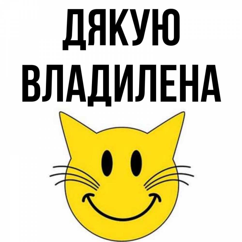 Открытка на каждый день з підписом, Владилена Дякую улыбающийся смайл кот Прикольна листівка з побажанням онлайн скачати безкоштовно 