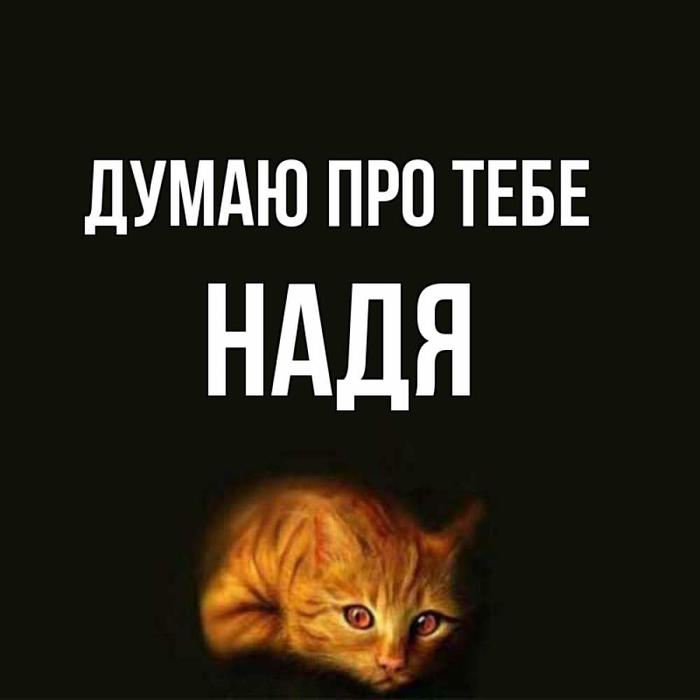 Открытка на каждый день з підписом, Надя Думаю про тебе рыжий Прикольна листівка з побажанням онлайн скачати безкоштовно 