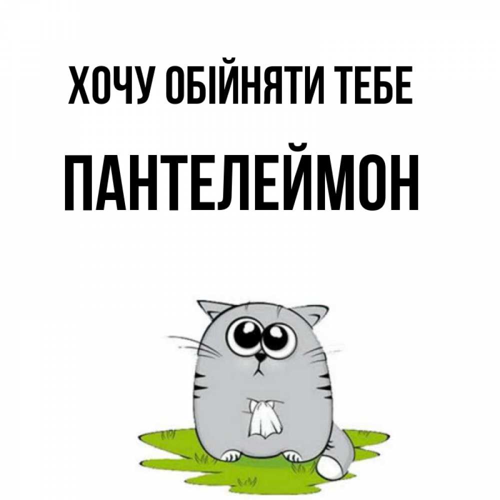 Открытка на каждый день з підписом, Пантелеймон Хочу обійняти тебе котик теребит платочек сидя на травке Прикольна листівка з побажанням онлайн скачати безкоштовно 