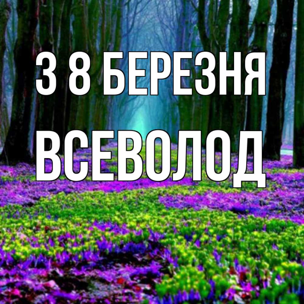 Открытка на каждый день з підписом, Всеволод З 8 БЕРЕЗНЯ фиолетовые цветы в лесу 1 Прикольна листівка з побажанням онлайн скачати безкоштовно 