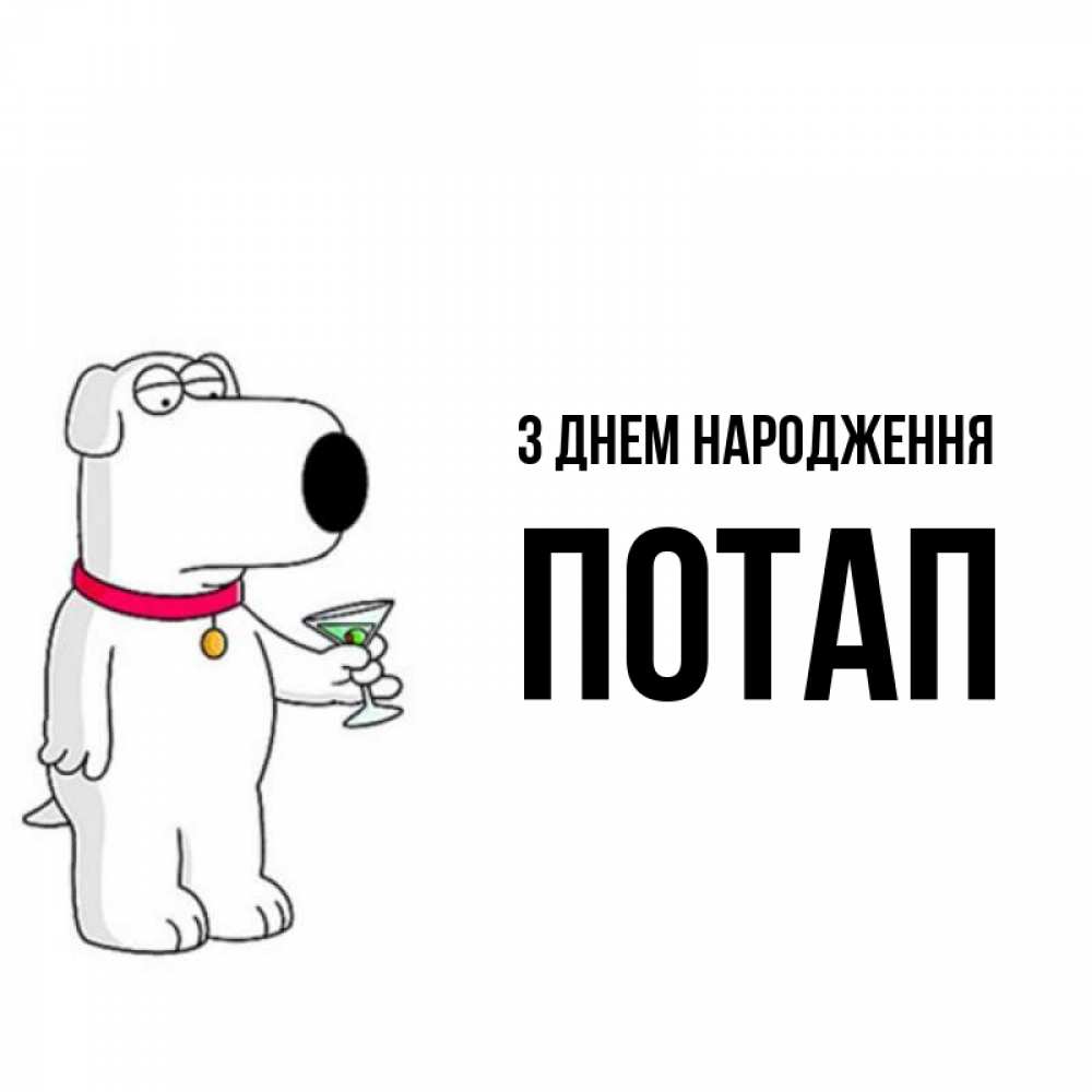 Открытка на каждый день з підписом, Потап З Днем народження песик с оливками Прикольна листівка з побажанням онлайн скачати безкоштовно 