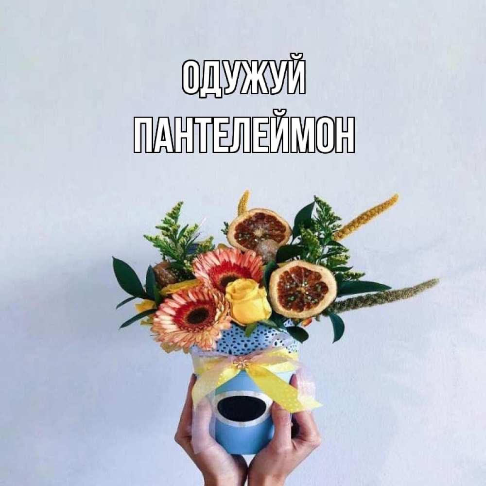 Открытка на каждый день з підписом, Пантелеймон Одужуй в руках букет полезный Прикольна листівка з побажанням онлайн скачати безкоштовно 
