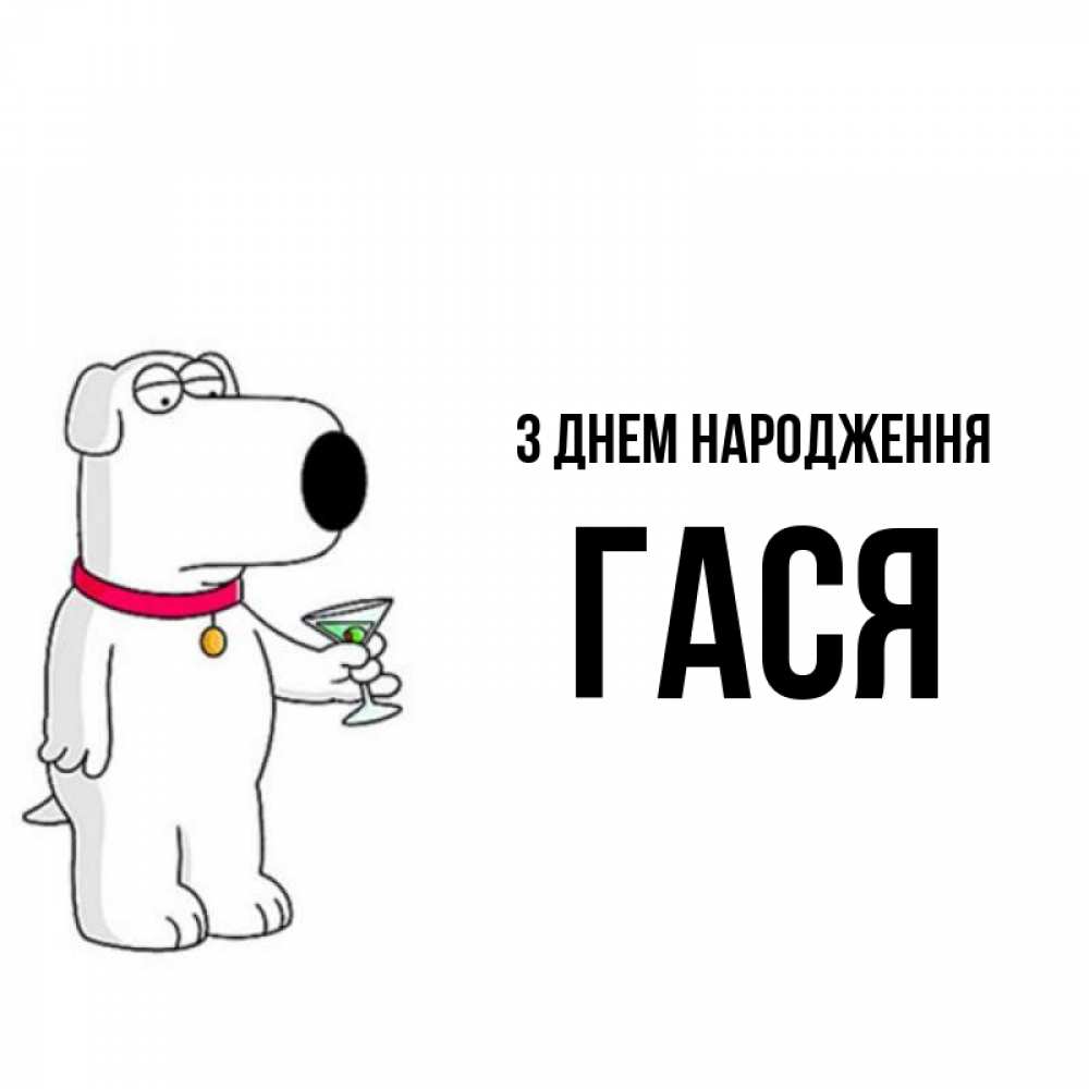 Открытка на каждый день з підписом, Гася З Днем народження песик с оливками Прикольна листівка з побажанням онлайн скачати безкоштовно 