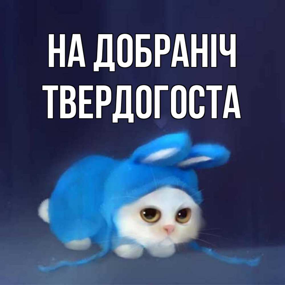 Открытка на каждый день з підписом, Твердогоста На добраніч кот в голубом костюме кролика с ушками Прикольна листівка з побажанням онлайн скачати безкоштовно 