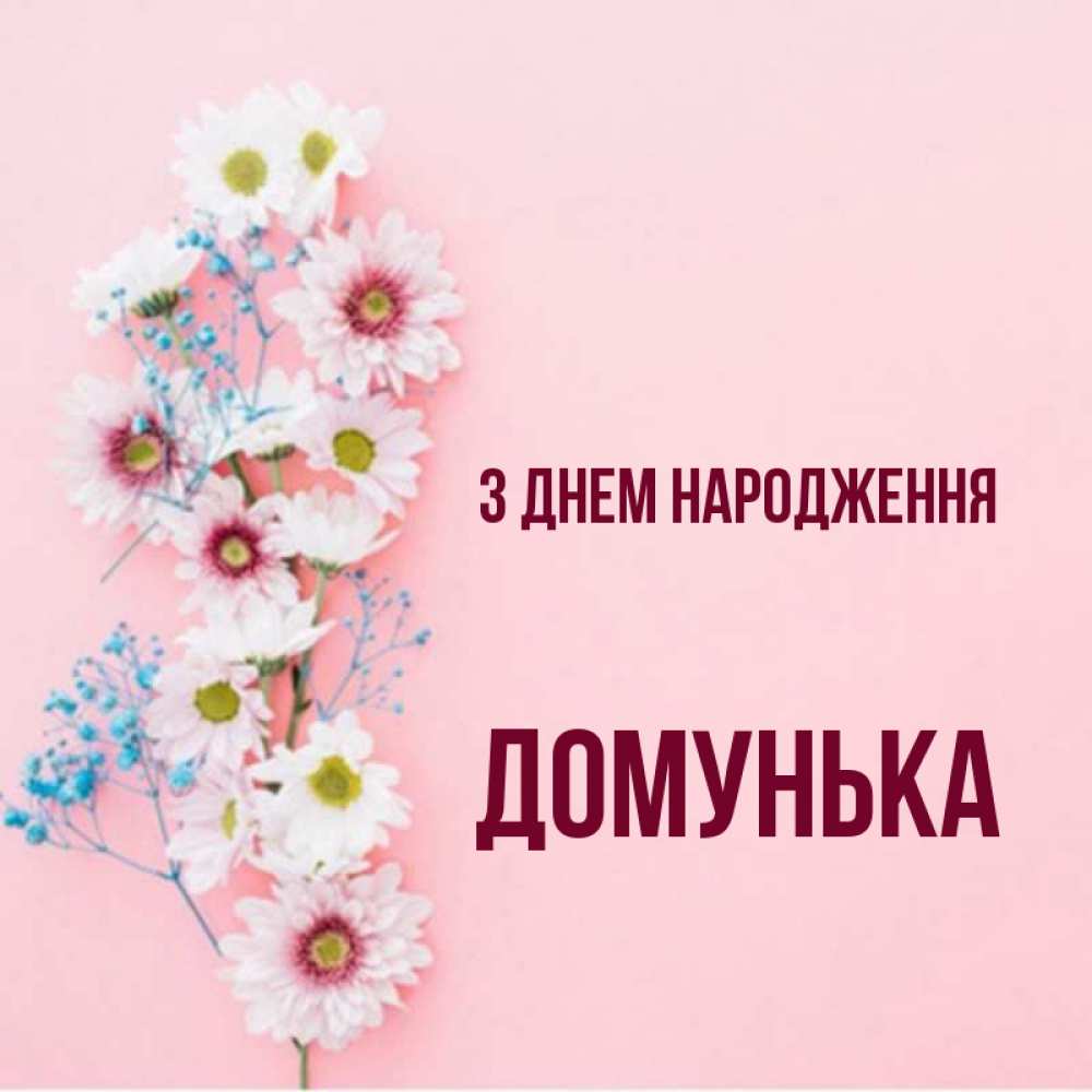 Открытка на каждый день з підписом, Домунька З Днем народження Родная моя с днем рождения тебя картинка с цветами белыми и голубыми Прикольна листівка з побажанням онлайн скачати безкоштовно 