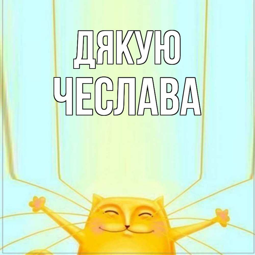 Открытка на каждый день з підписом, Чеслава Дякую кот с усами благодарит Прикольна листівка з побажанням онлайн скачати безкоштовно 