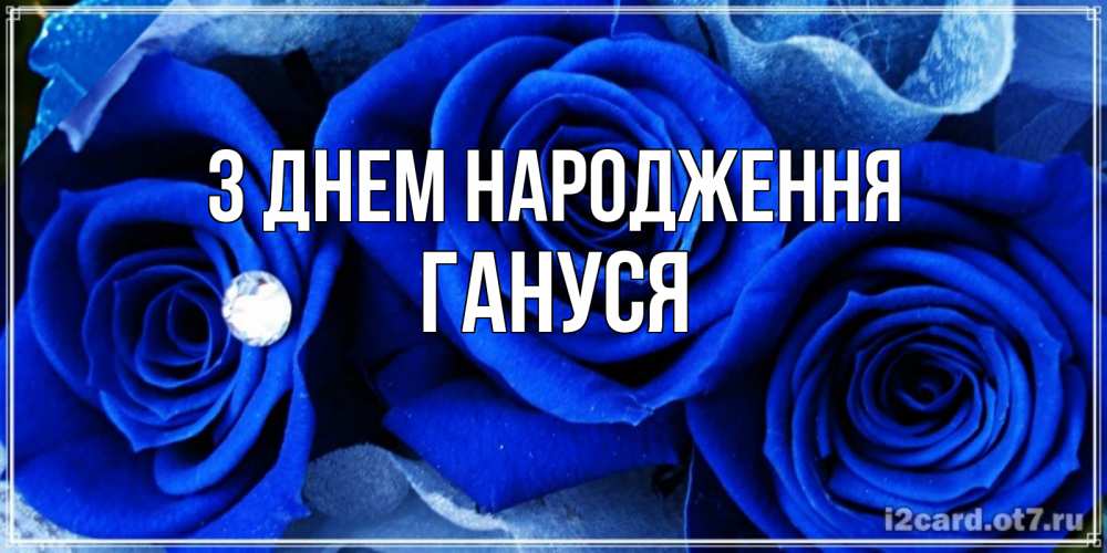 Открытка на каждый день з підписом, Гануся З Днем народження синие розы в росе Прикольна листівка з побажанням онлайн скачати безкоштовно 