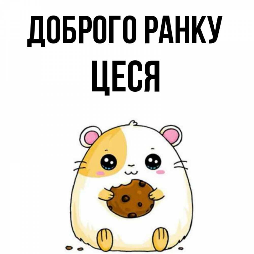 Открытка на каждый день з підписом, Цеся Доброго ранку есть печеньку. Утречко Прикольна листівка з побажанням онлайн скачати безкоштовно 