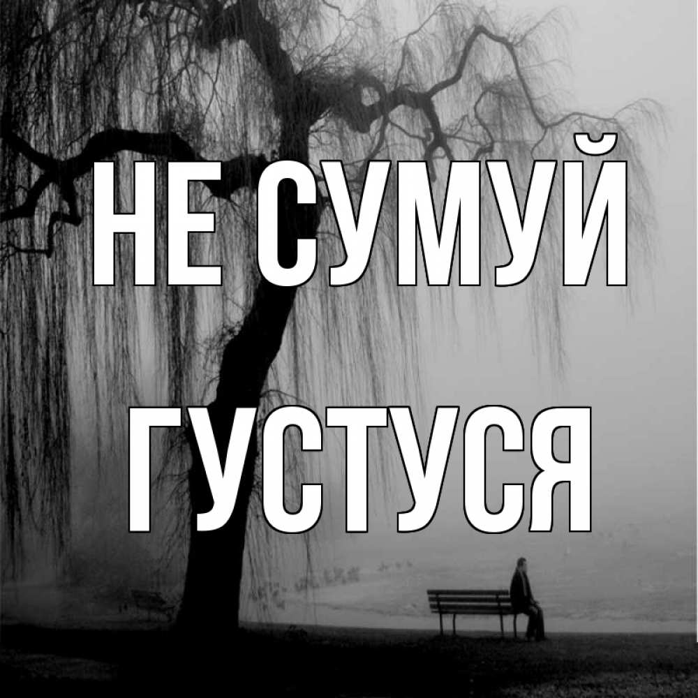 Открытка на каждый день з підписом, Густуся Не сумуй висящие ветки дерева и лавочка под деревом Прикольна листівка з побажанням онлайн скачати безкоштовно 
