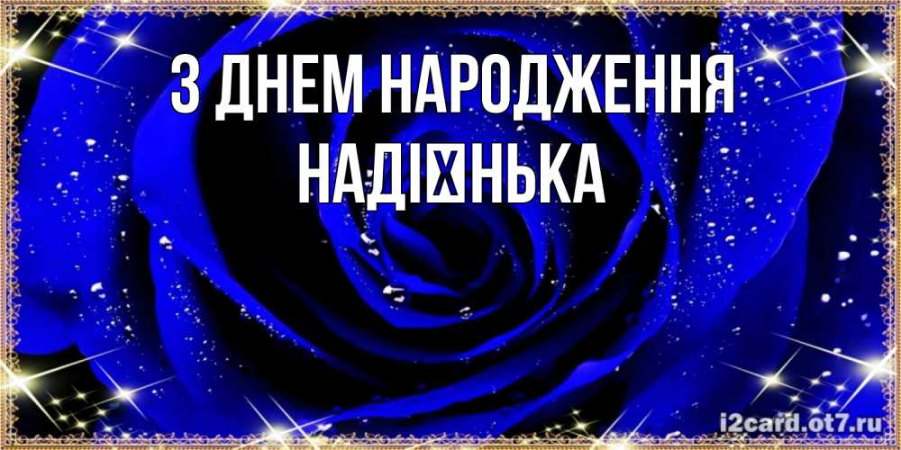 Открытка на каждый день з підписом, Надієнька З Днем народження голубые цветы в росе Прикольна листівка з побажанням онлайн скачати безкоштовно 
