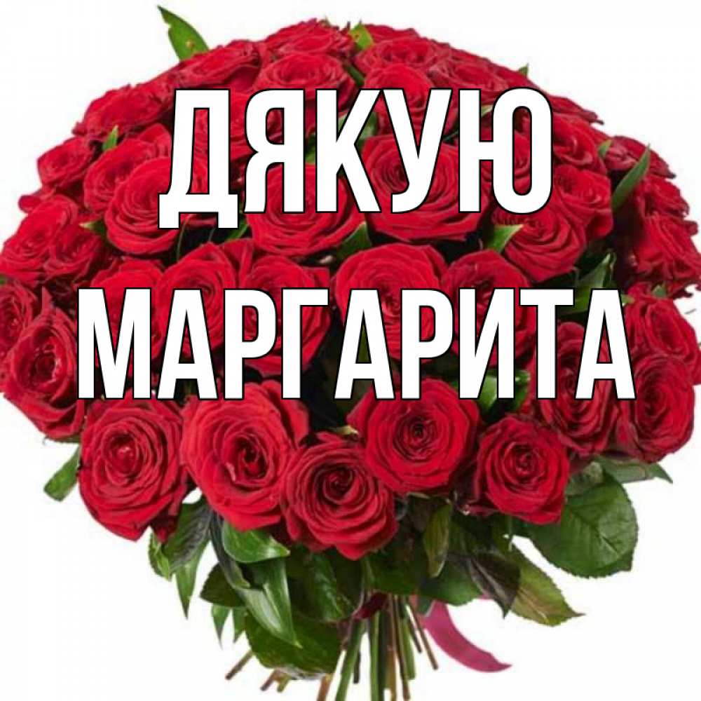 Открытка на каждый день з підписом, Маргарита Дякую букет красных роз Прикольна листівка з побажанням онлайн скачати безкоштовно 