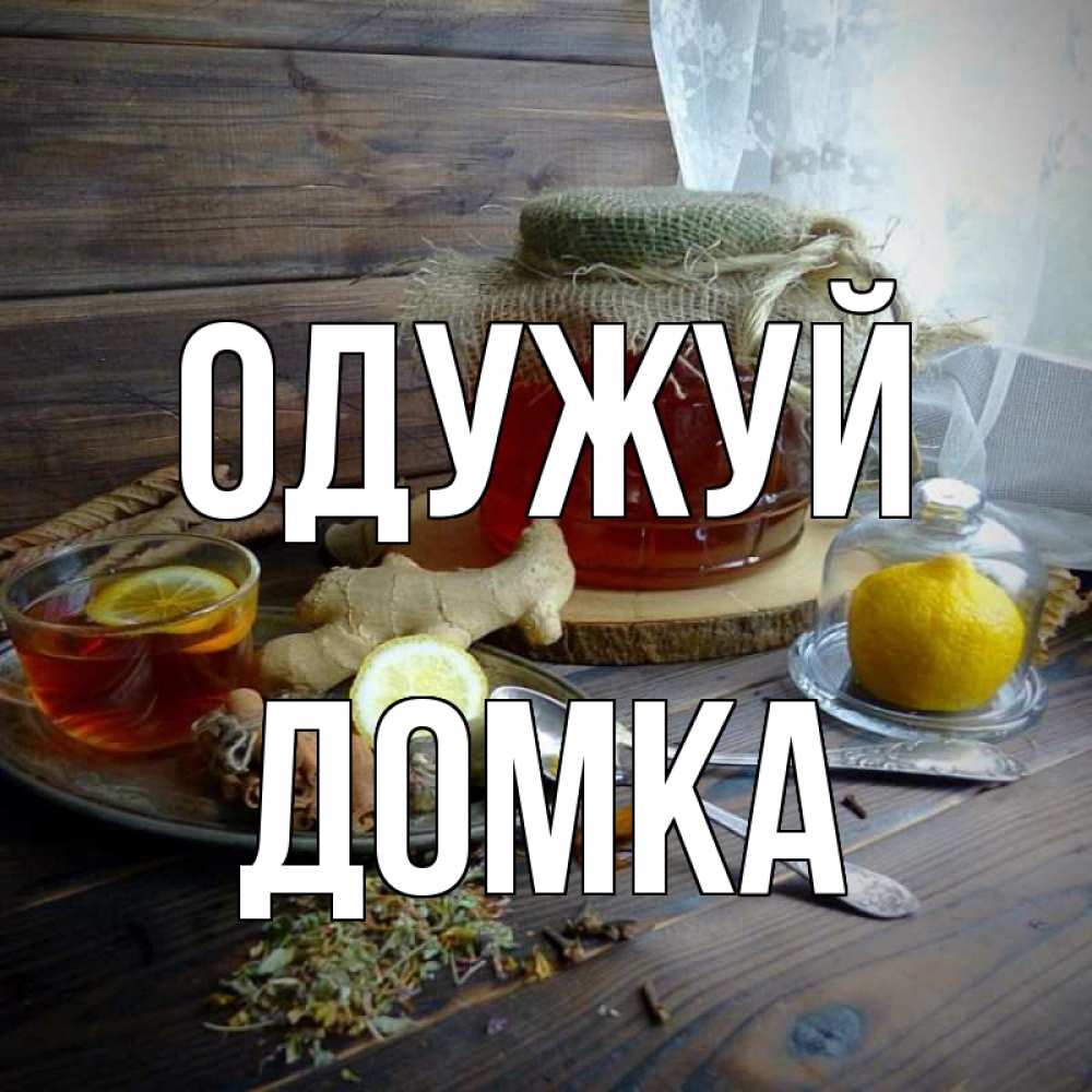 Открытка на каждый день з підписом, Домка Одужуй банка с медом Прикольна листівка з побажанням онлайн скачати безкоштовно 