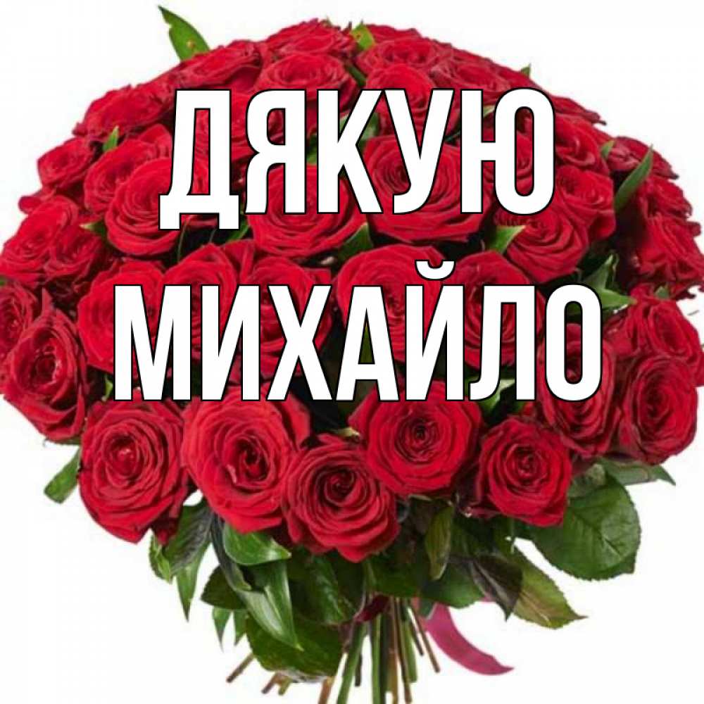 Открытка на каждый день з підписом, Михайло Дякую букет красных роз Прикольна листівка з побажанням онлайн скачати безкоштовно 