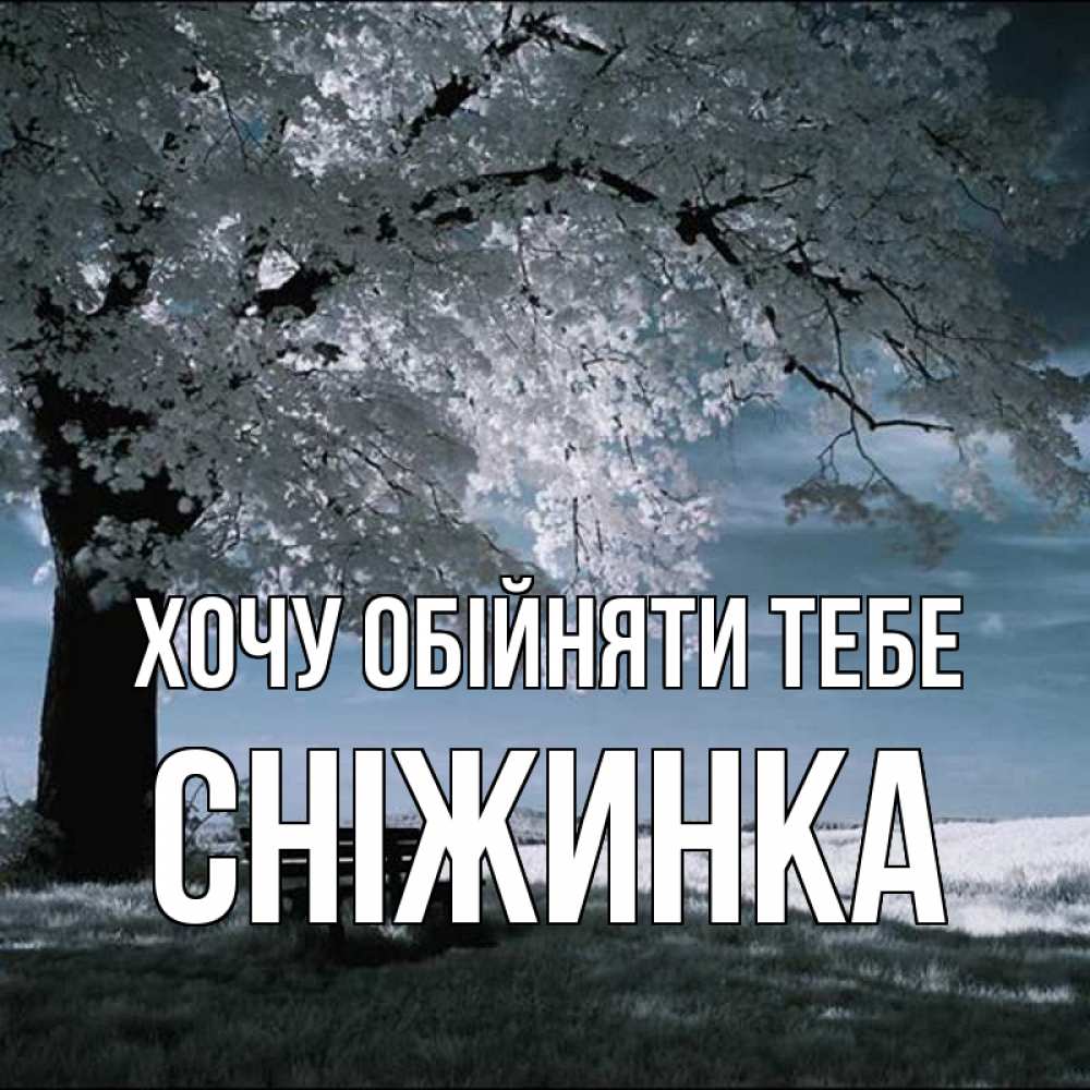 Открытка на каждый день з підписом, Сніжинка Хочу обійняти тебе дерево Прикольна листівка з побажанням онлайн скачати безкоштовно 