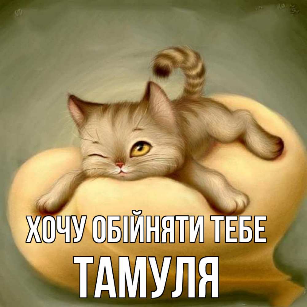 Открытка на каждый день з підписом, Тамуля Хочу обійняти тебе кошечка Прикольна листівка з побажанням онлайн скачати безкоштовно 