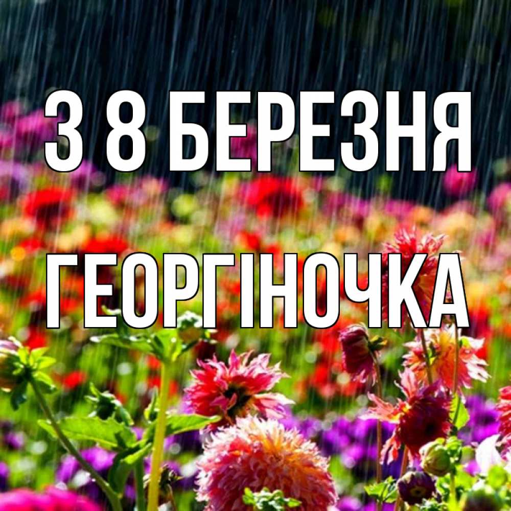 Открытка на каждый день з підписом, Георгіночка З 8 БЕРЕЗНЯ цветы под дождиком к международному женскому дню Прикольна листівка з побажанням онлайн скачати безкоштовно 