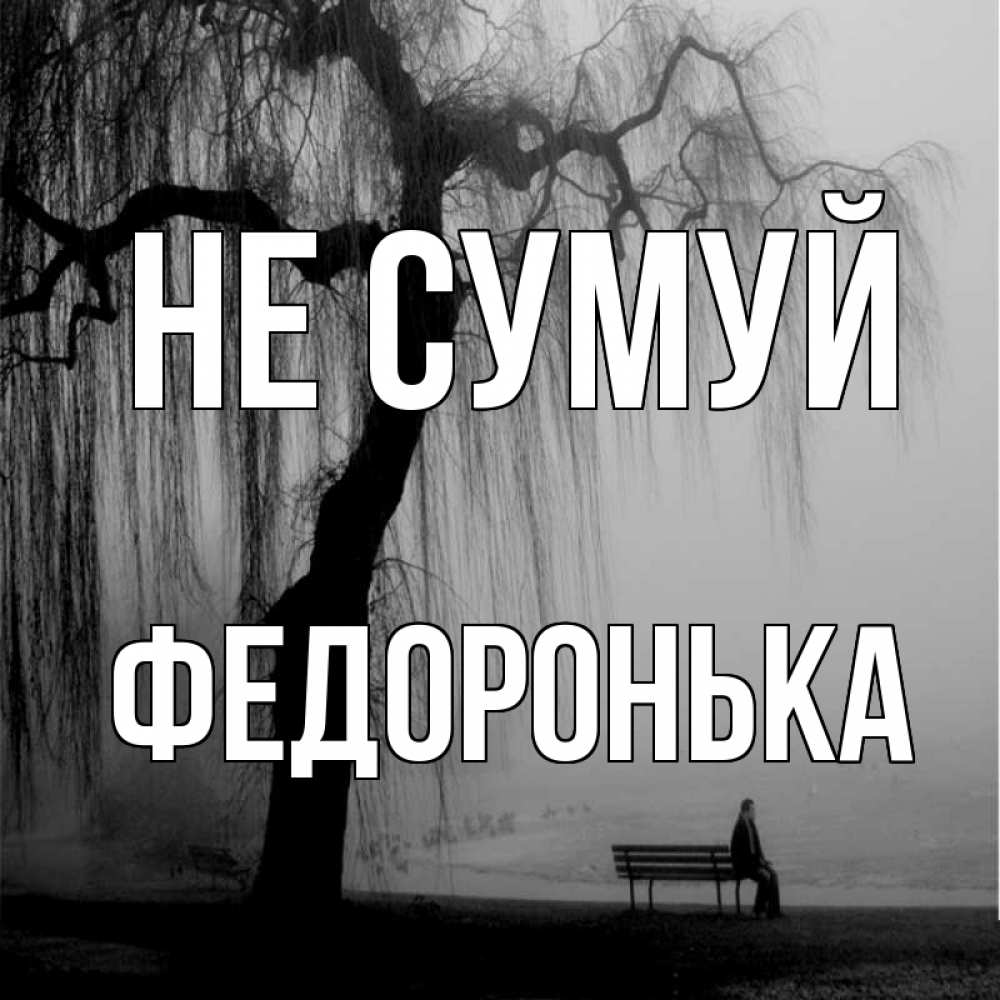 Открытка на каждый день з підписом, Федоронька Не сумуй висящие ветки дерева и лавочка под деревом Прикольна листівка з побажанням онлайн скачати безкоштовно 