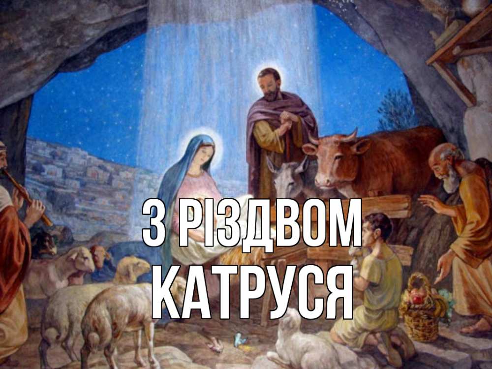 Открытка на каждый день з підписом, Катруся З Різдвом Хлев с животными, Иисус, рождество Прикольна листівка з побажанням онлайн скачати безкоштовно 