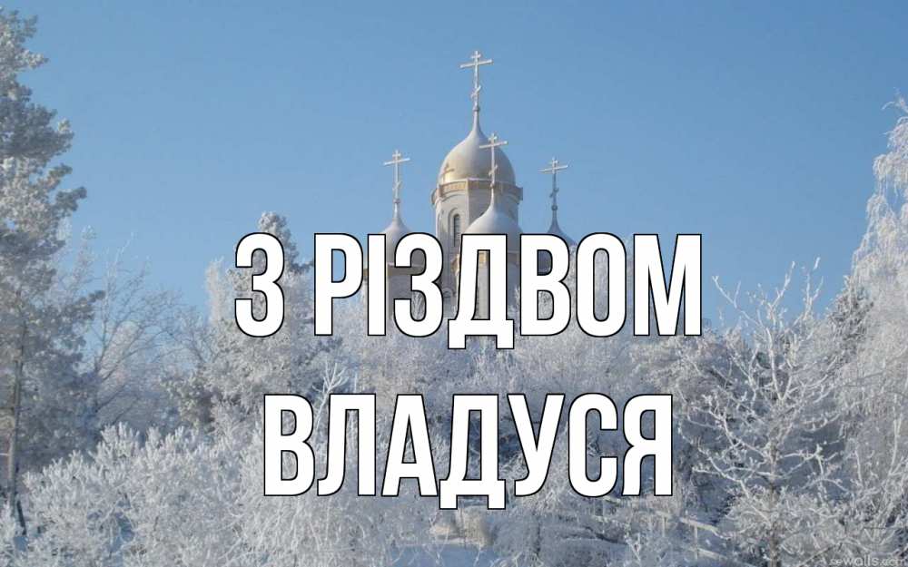 Открытка на каждый день з підписом, Владуся З Різдвом храм, зима, лес, церковь Прикольна листівка з побажанням онлайн скачати безкоштовно 