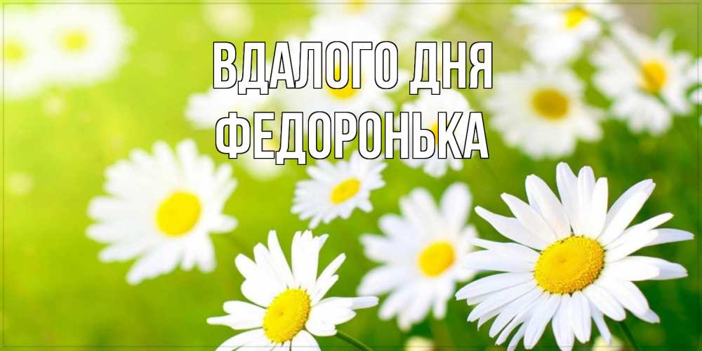 Открытка на каждый день з підписом, Федоронька Вдалого дня открытка с ромашками на зеленом фоне Прикольна листівка з побажанням онлайн скачати безкоштовно 