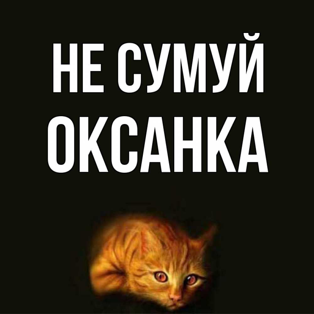 Открытка на каждый день з підписом, Оксанка Не сумуй лежащий кот в темноте Прикольна листівка з побажанням онлайн скачати безкоштовно 