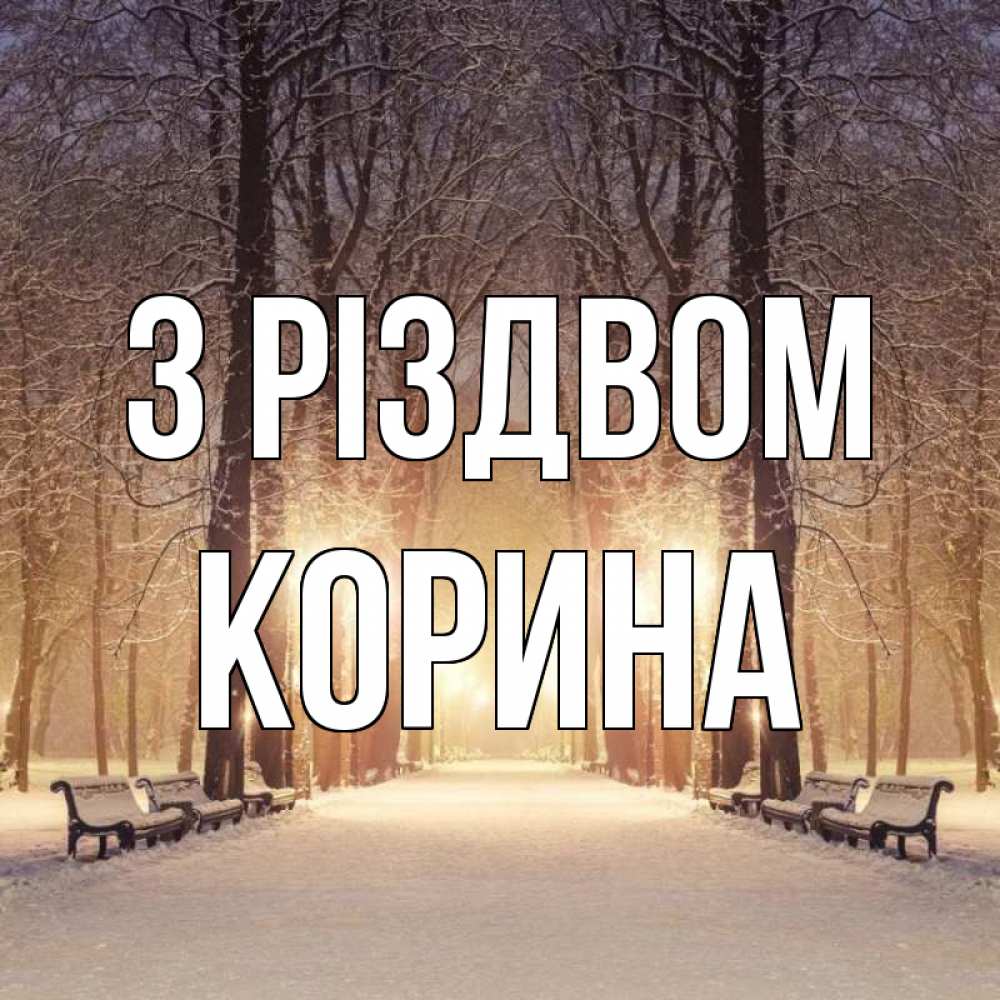Открытка на каждый день з підписом, Корина З Різдвом зима, парк, фонарь, лес Прикольна листівка з побажанням онлайн скачати безкоштовно 