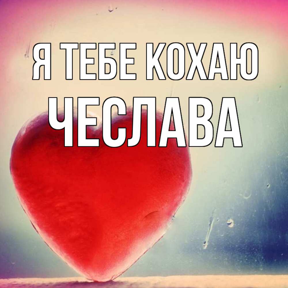 Открытка на каждый день з підписом, Чеслава Я тебе кохаю красное сердечко Прикольна листівка з побажанням онлайн скачати безкоштовно 