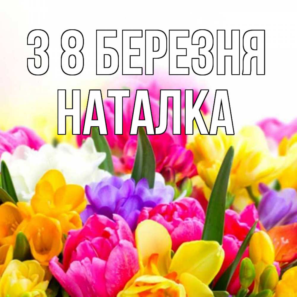 Открытка на каждый день з підписом, Наталка З 8 БЕРЕЗНЯ тюльпаны Прикольна листівка з побажанням онлайн скачати безкоштовно 