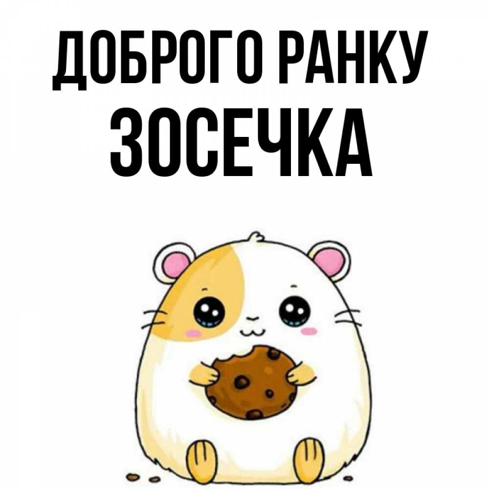 Открытка на каждый день з підписом, Зосечка Доброго ранку есть печеньку. Утречко Прикольна листівка з побажанням онлайн скачати безкоштовно 