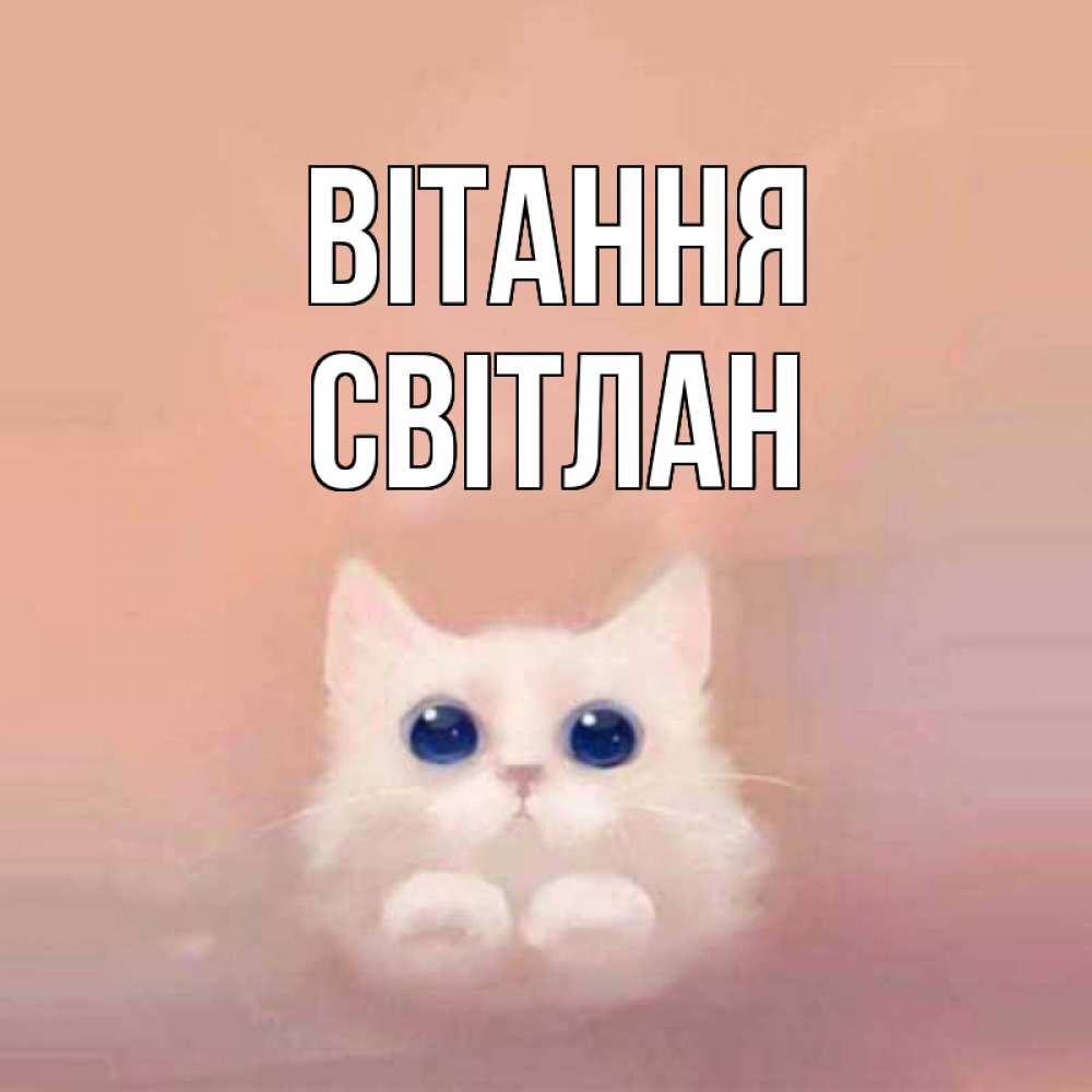 Открытка на каждый день з підписом, Світлан Вітання котик белый в полете Прикольна листівка з побажанням онлайн скачати безкоштовно 