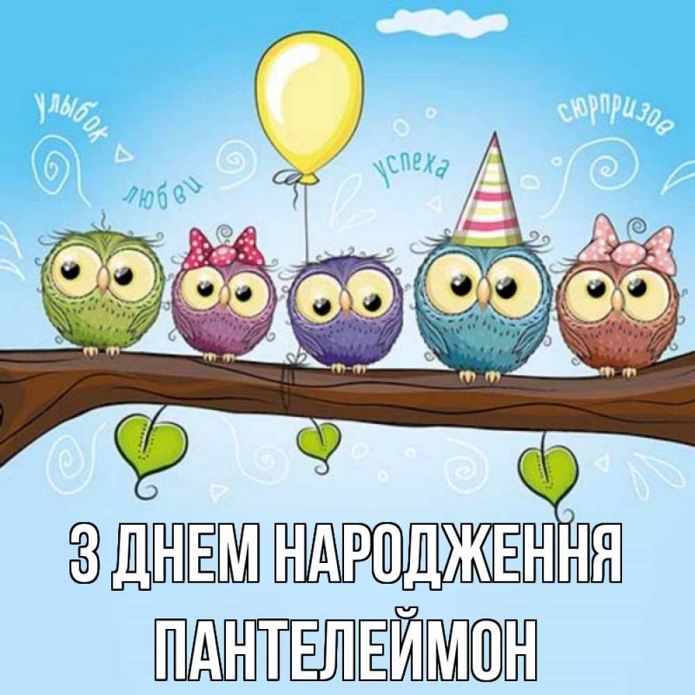 Открытка на каждый день з підписом, Пантелеймон З Днем народження совы Прикольна листівка з побажанням онлайн скачати безкоштовно 