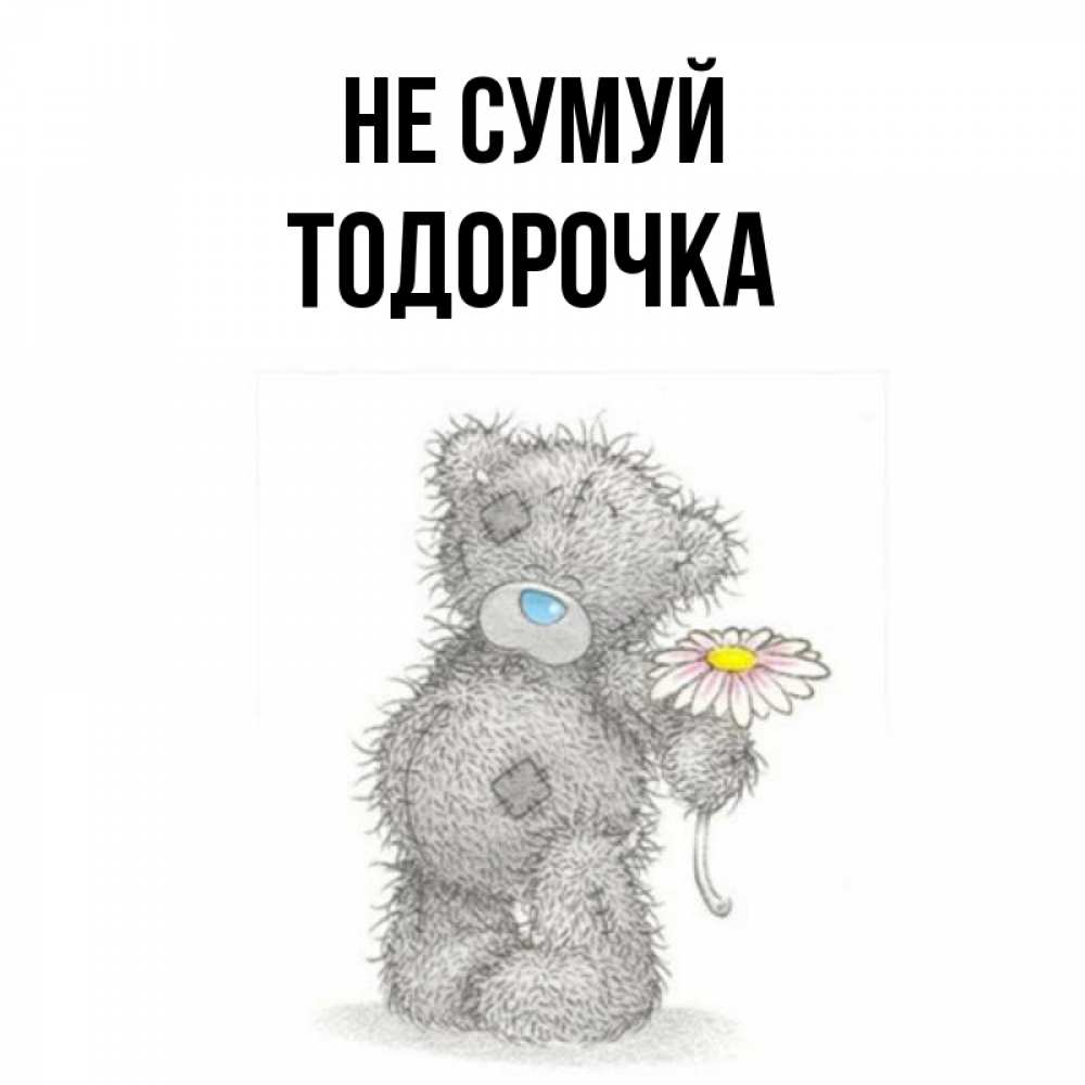 Открытка на каждый день з підписом, Тодорочка Не сумуй Плюшевый медвежонок с заплатками Прикольна листівка з побажанням онлайн скачати безкоштовно 