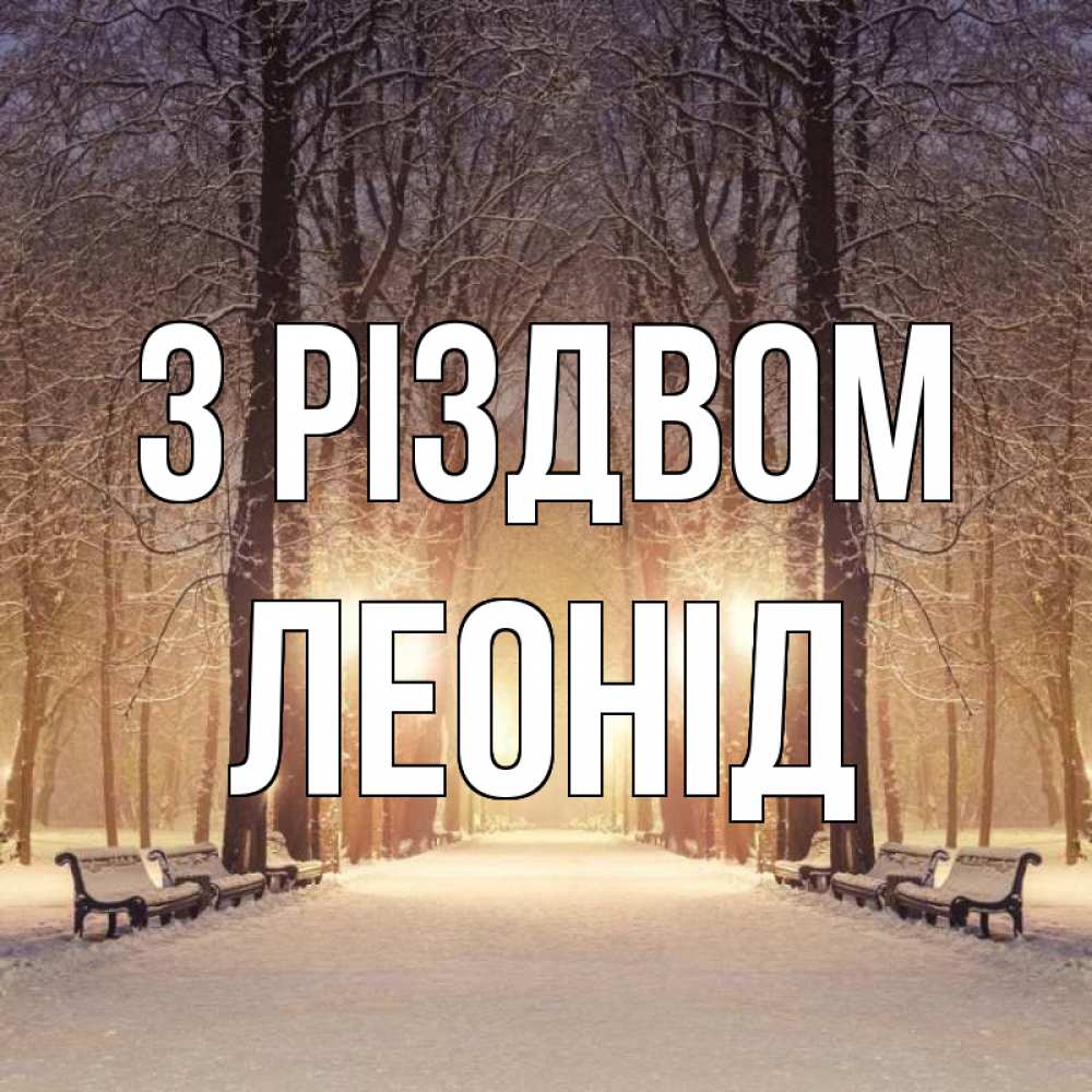 Открытка на каждый день з підписом, Леонід З Різдвом зима, парк, фонарь, лес Прикольна листівка з побажанням онлайн скачати безкоштовно 