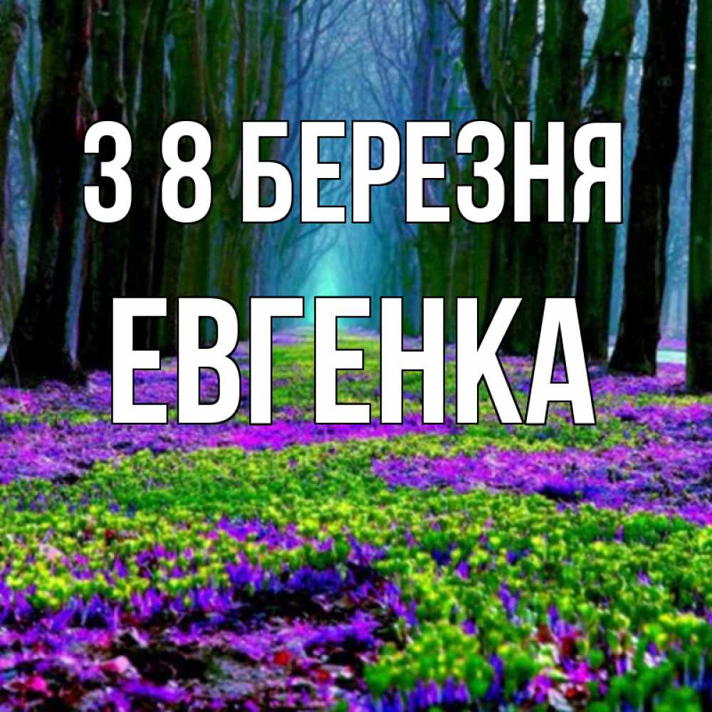 Открытка на каждый день з підписом, Евгенка З 8 БЕРЕЗНЯ фиолетовые цветы в лесу 1 Прикольна листівка з побажанням онлайн скачати безкоштовно 