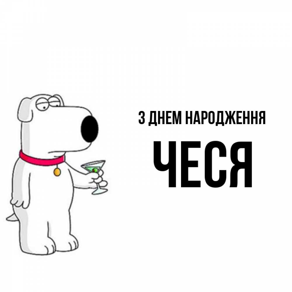 Открытка на каждый день з підписом, Чеся З Днем народження песик с оливками Прикольна листівка з побажанням онлайн скачати безкоштовно 