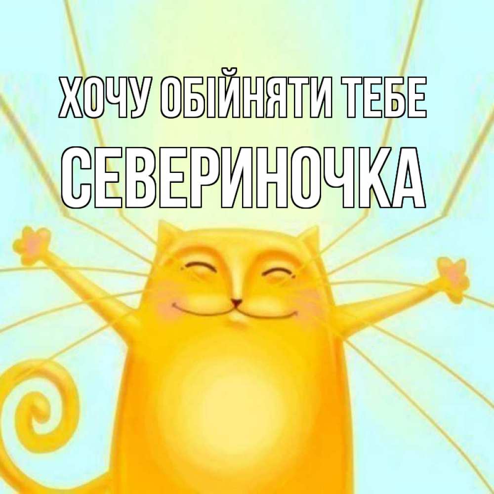 Открытка на каждый день з підписом, Севериночка Хочу обійняти тебе солнечный обнимашечный кот Прикольна листівка з побажанням онлайн скачати безкоштовно 