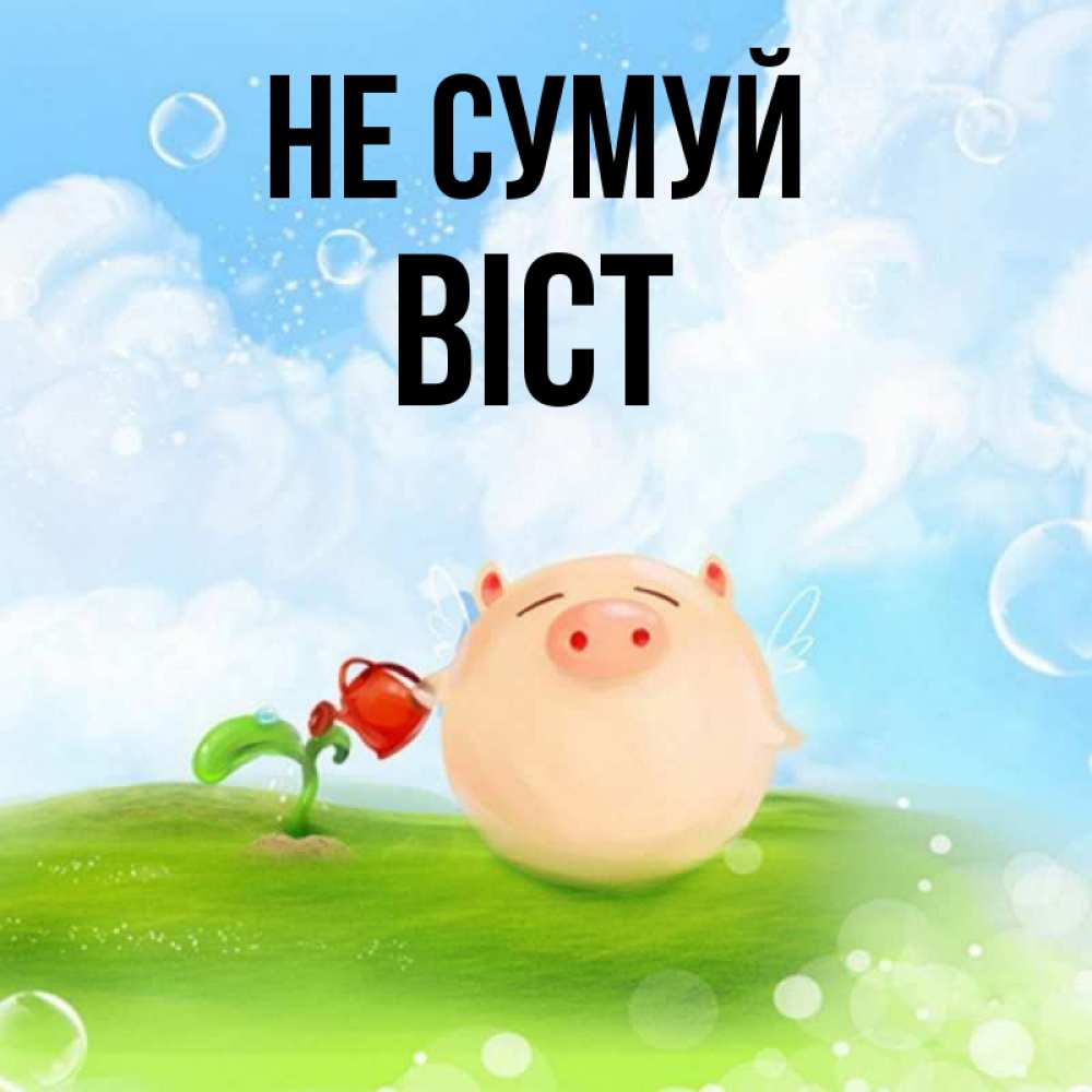 Открытка на каждый день з підписом, Віст Не сумуй поливает цветок порося Прикольна листівка з побажанням онлайн скачати безкоштовно 