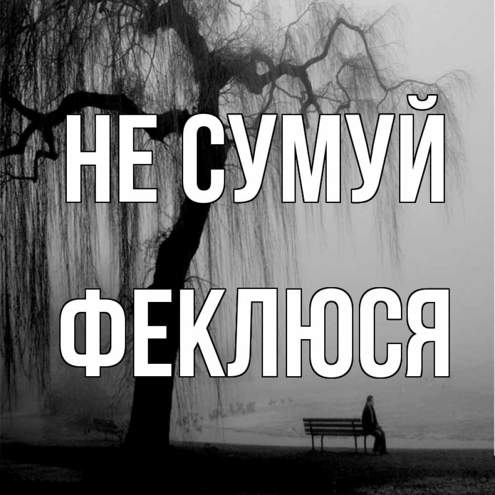 Открытка на каждый день з підписом, Феклюся Не сумуй висящие ветки дерева и лавочка под деревом Прикольна листівка з побажанням онлайн скачати безкоштовно 