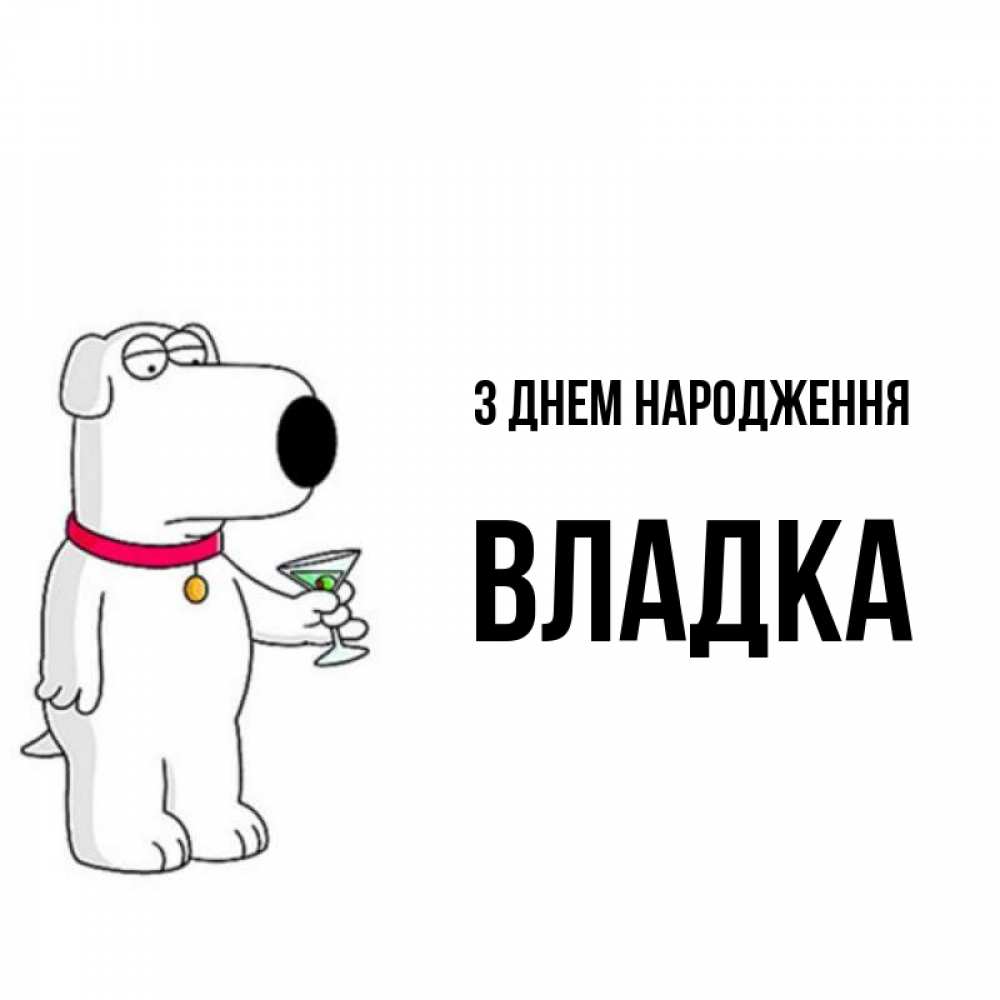 Открытка на каждый день з підписом, Владка З Днем народження песик с оливками Прикольна листівка з побажанням онлайн скачати безкоштовно 