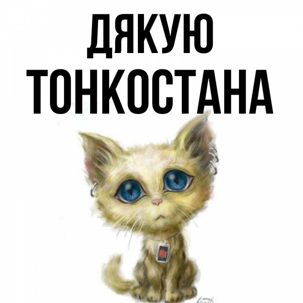 Открытка на каждый день з підписом, Тонкостана Дякую рисованный кот благодарит вас Прикольна листівка з побажанням онлайн скачати безкоштовно 