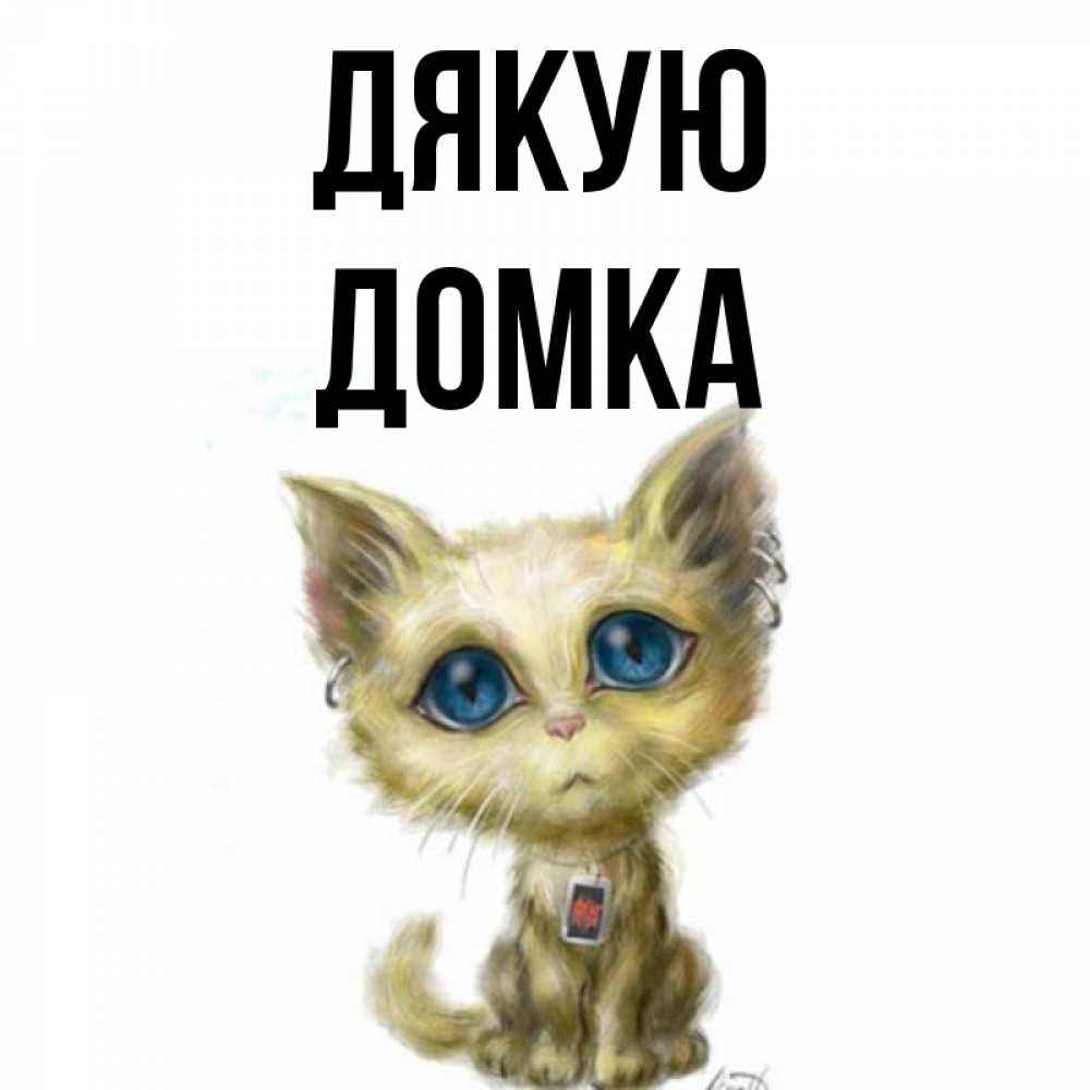 Открытка на каждый день з підписом, Домка Дякую рисованный кот благодарит вас Прикольна листівка з побажанням онлайн скачати безкоштовно 
