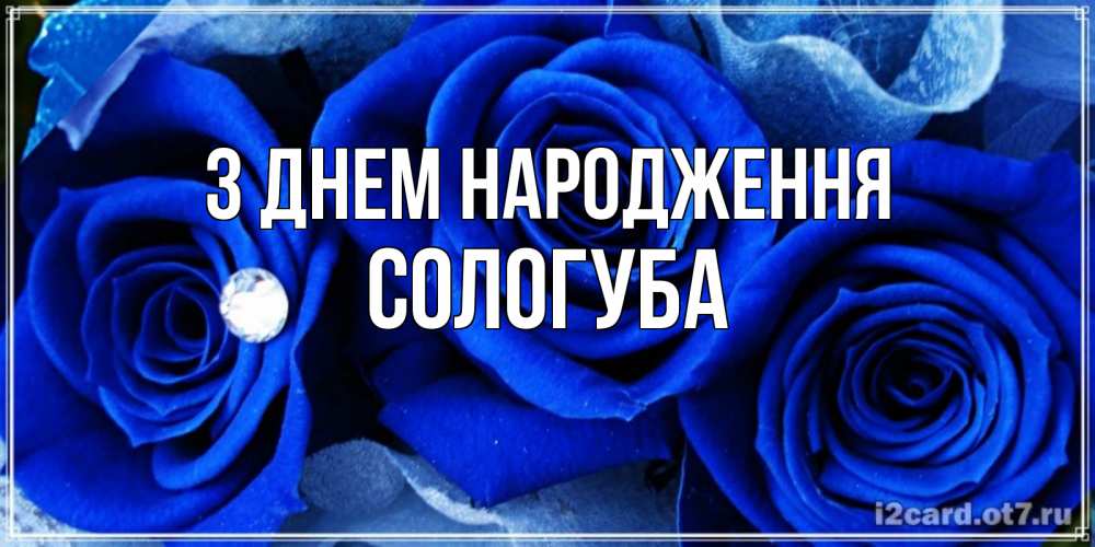 Открытка на каждый день з підписом, Сологуба З Днем народження синие розы в росе Прикольна листівка з побажанням онлайн скачати безкоштовно 