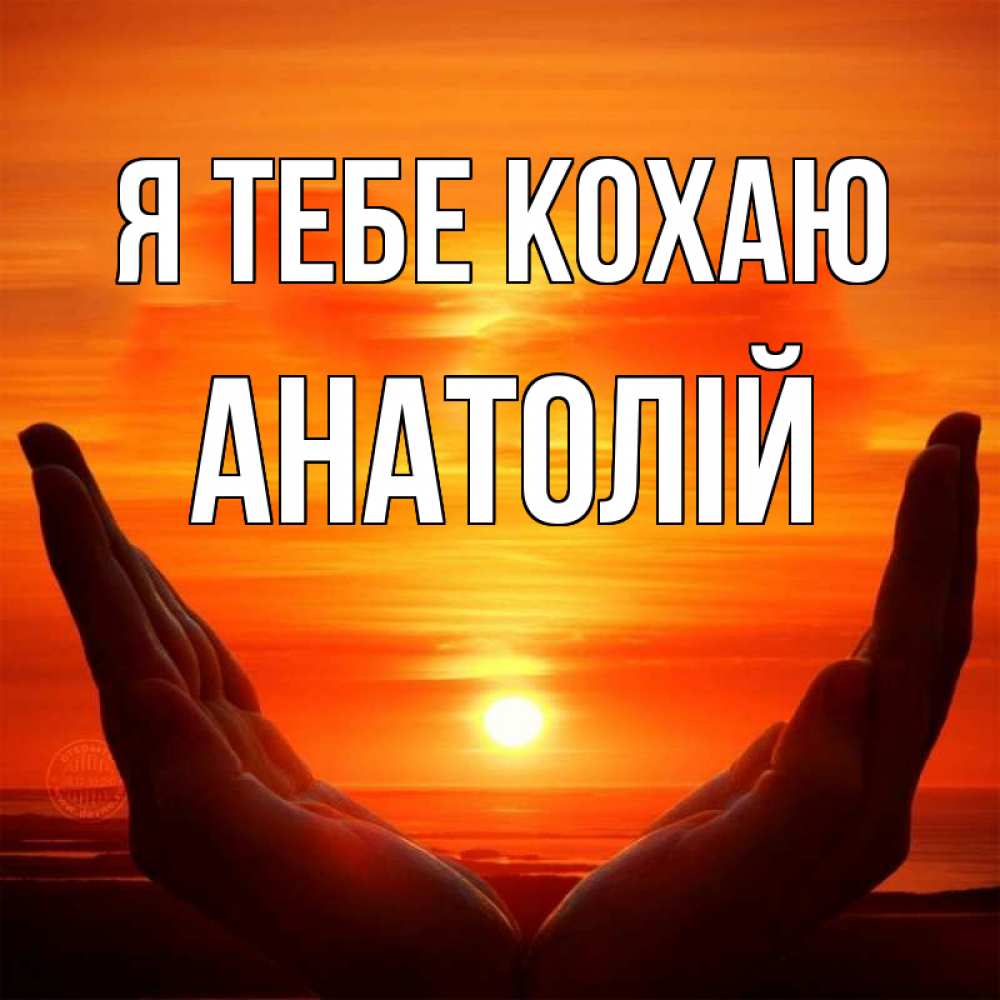 Открытка на каждый день з підписом, Анатолій Я тебе кохаю в руках Прикольна листівка з побажанням онлайн скачати безкоштовно 