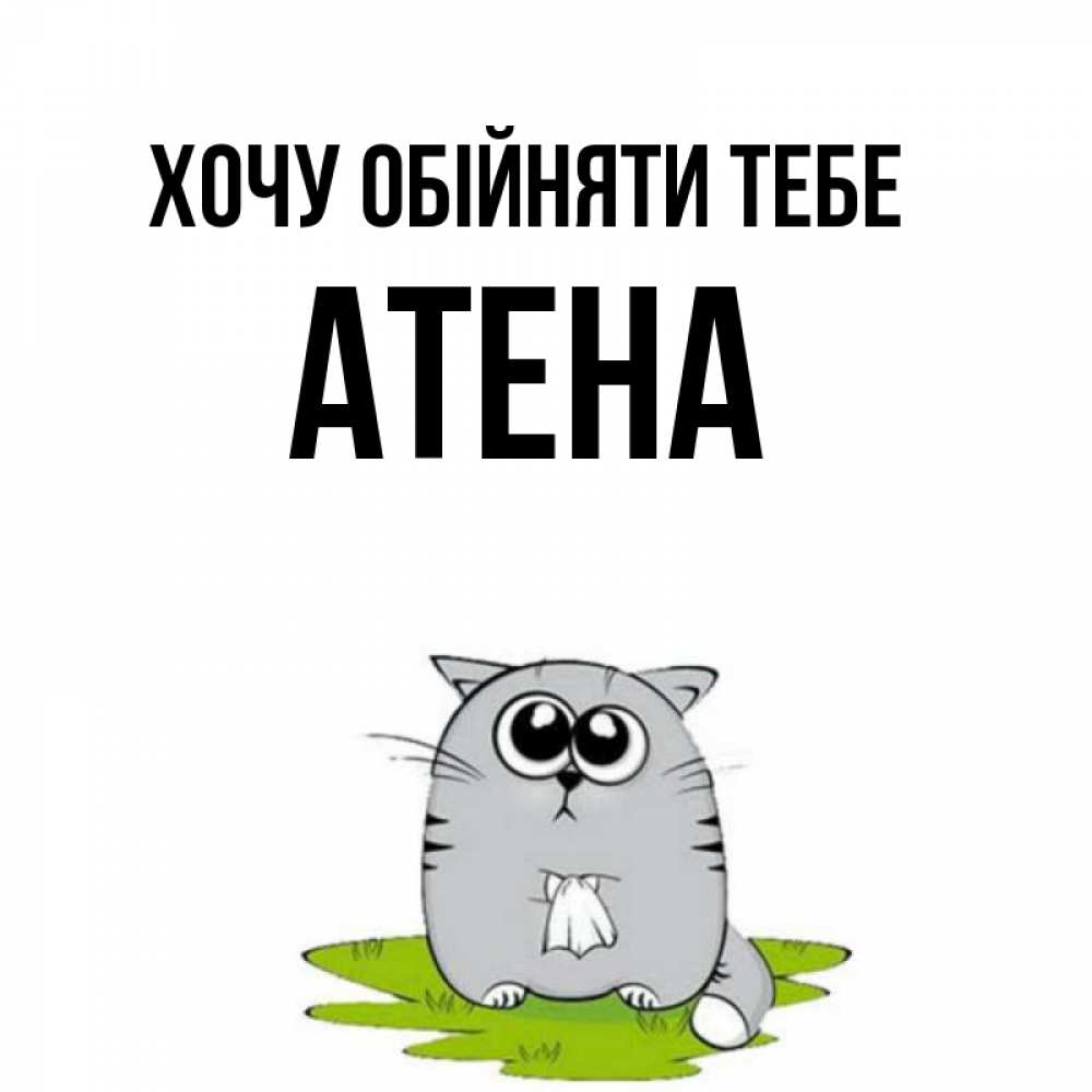Открытка на каждый день з підписом, Атена Хочу обійняти тебе котик теребит платочек сидя на травке Прикольна листівка з побажанням онлайн скачати безкоштовно 