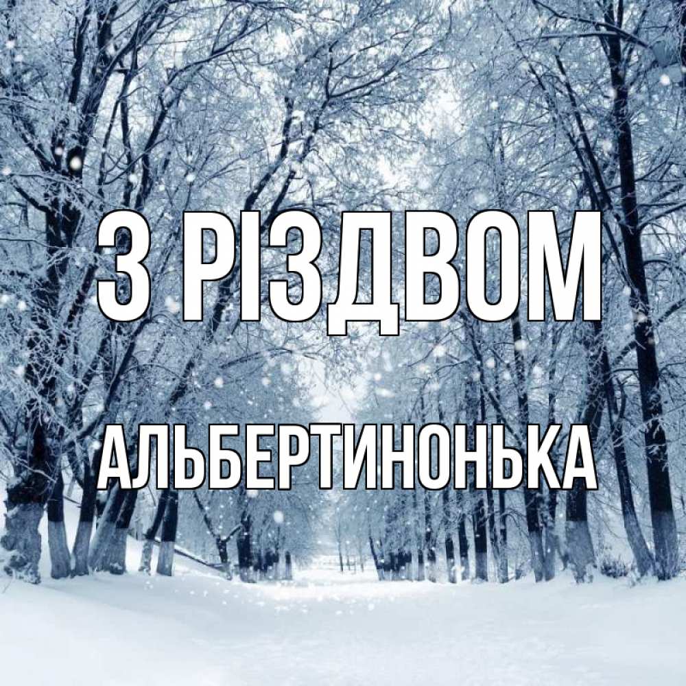 Открытка на каждый день з підписом, Альбертинонька З Різдвом снег, лес, парк Прикольна листівка з побажанням онлайн скачати безкоштовно 