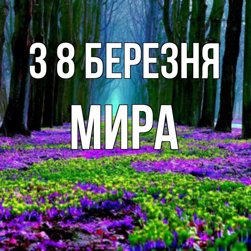 Открытка на каждый день з підписом, Мира З 8 БЕРЕЗНЯ фиолетовые цветы в лесу 1 Прикольна листівка з побажанням онлайн скачати безкоштовно 