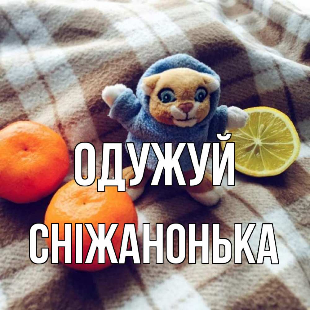Открытка на каждый день з підписом, Сніжанонька Одужуй вот тебе апельсинка и лимон Прикольна листівка з побажанням онлайн скачати безкоштовно 