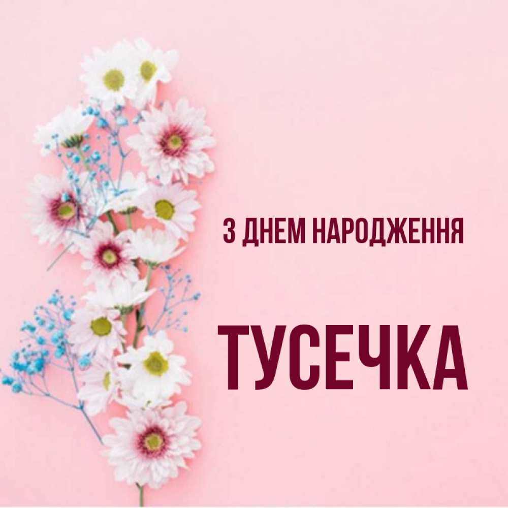 Открытка на каждый день з підписом, Тусечка З Днем народження Родная моя с днем рождения тебя картинка с цветами белыми и голубыми Прикольна листівка з побажанням онлайн скачати безкоштовно 