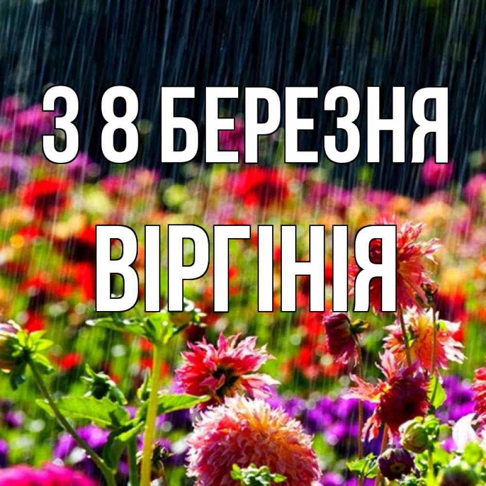 Открытка на каждый день з підписом, Віргінія З 8 БЕРЕЗНЯ цветы под дождиком к международному женскому дню Прикольна листівка з побажанням онлайн скачати безкоштовно 